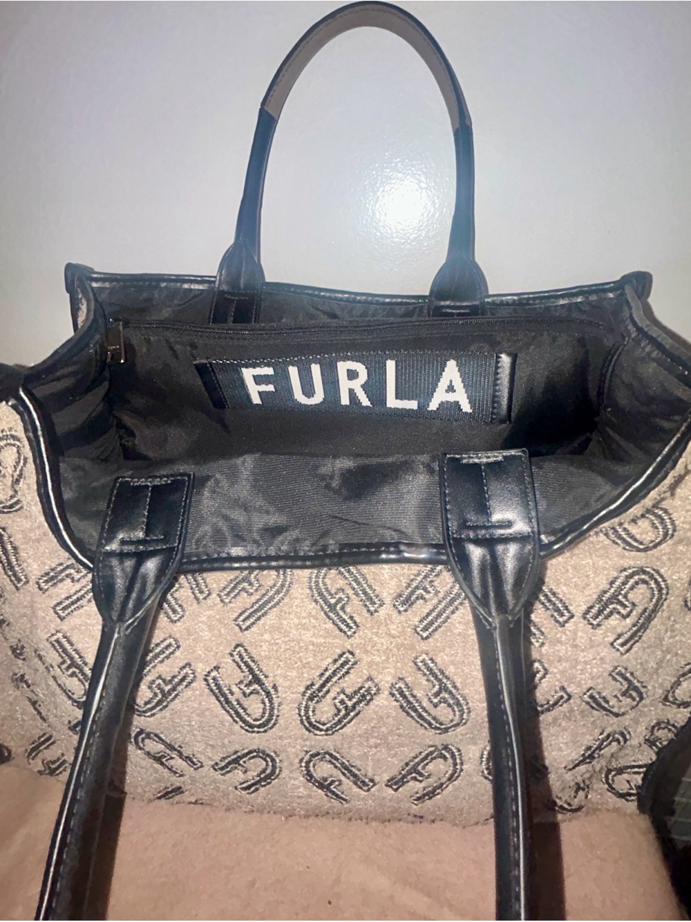 FURLA Opportunity NATURALE LARGE Textile & Leather TOTE HANDBAG - Picture 10 of 10